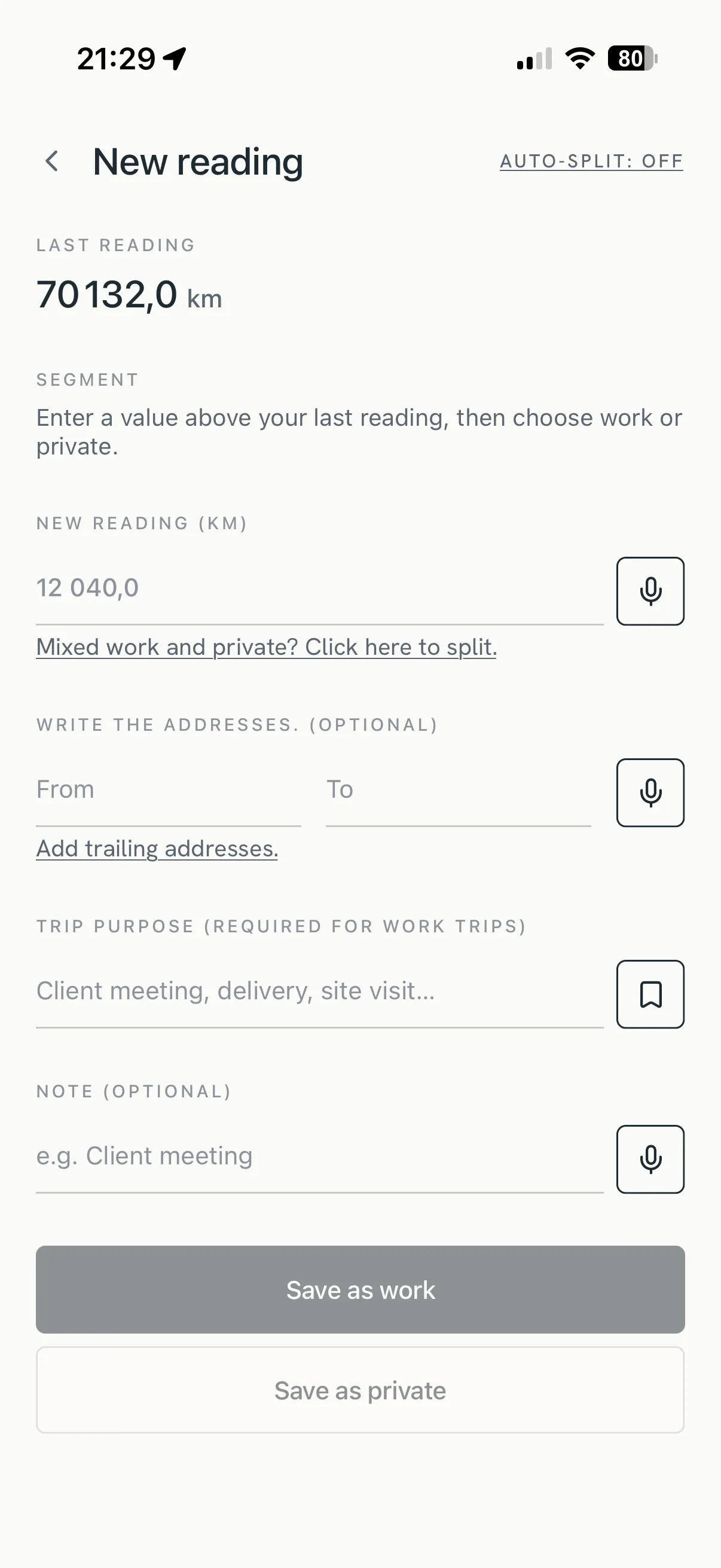 Rienly New reading screen — type or speak the odometer
