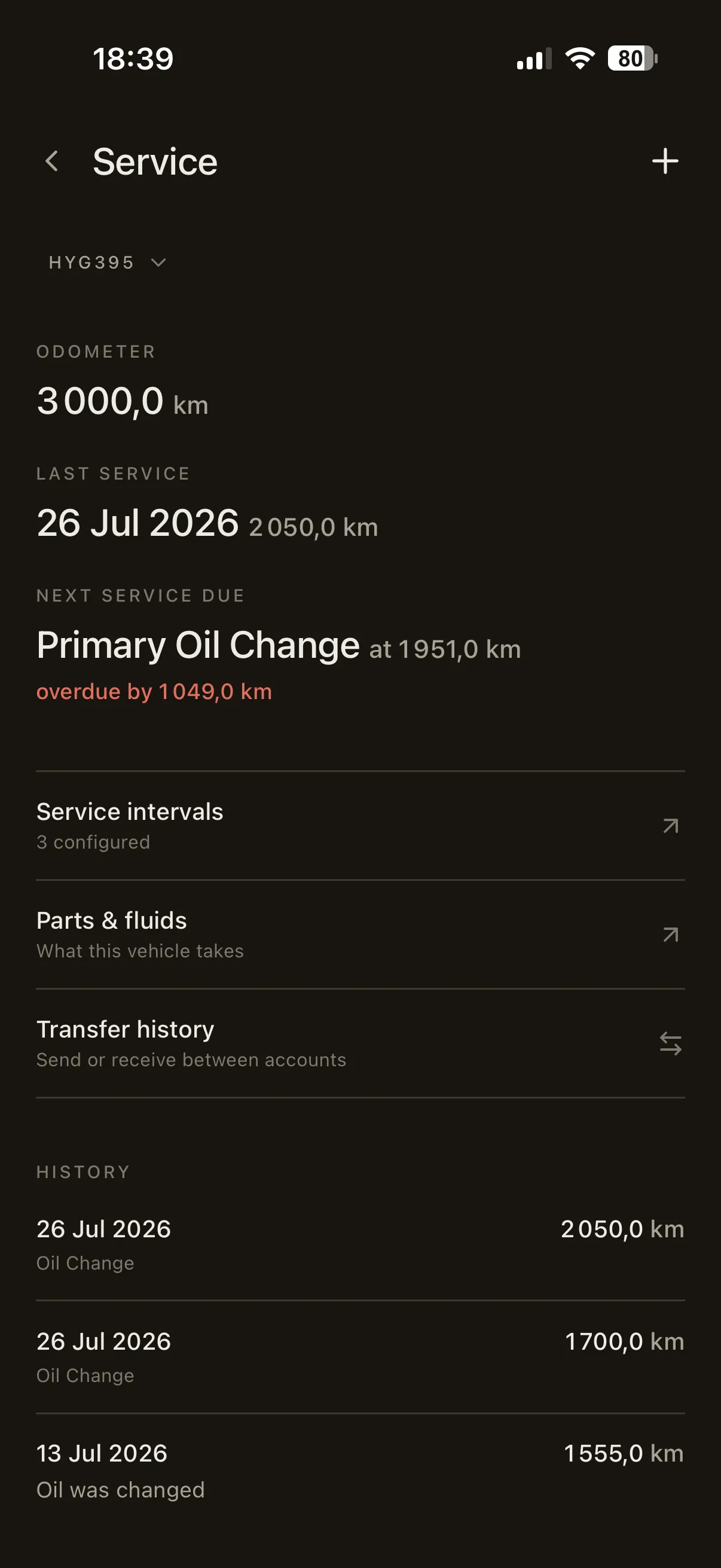 Rienly service journal — next due, history, and receipts per vehicle