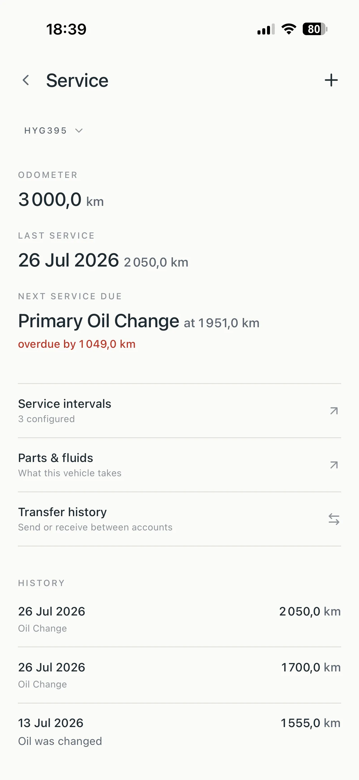 Rienly service journal — next due, history, and receipts per vehicle