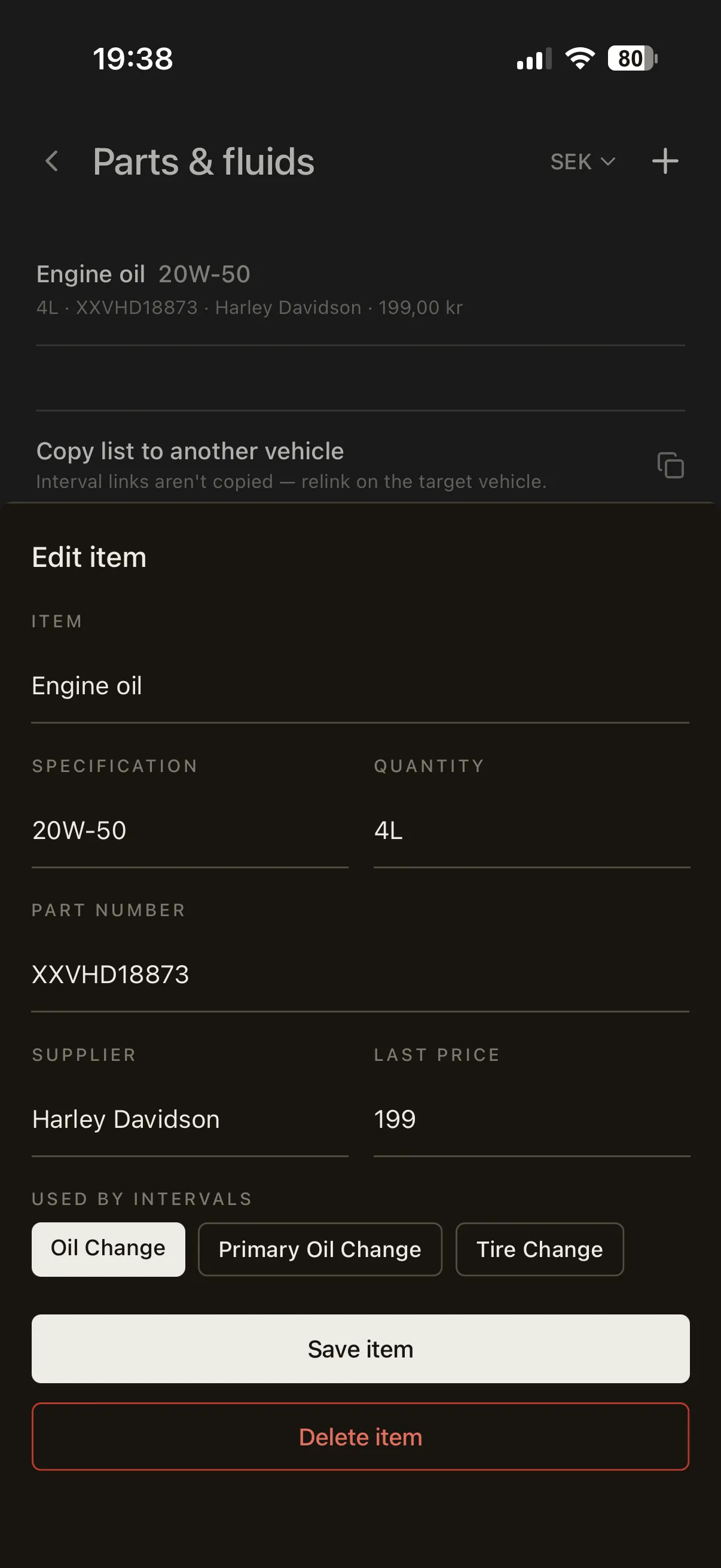 Rienly costs — C · Parts & fluids