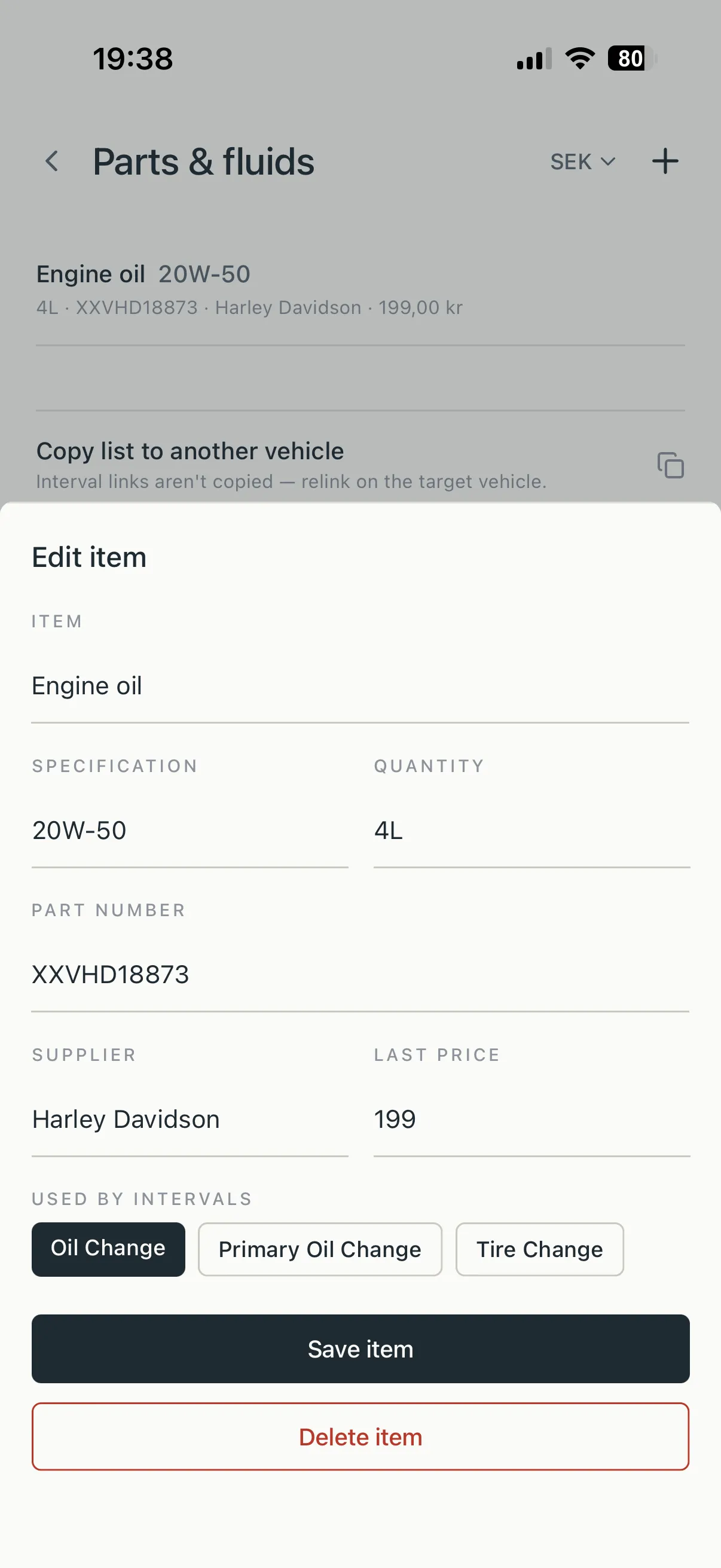 Rienly costs — C · Parts & fluids