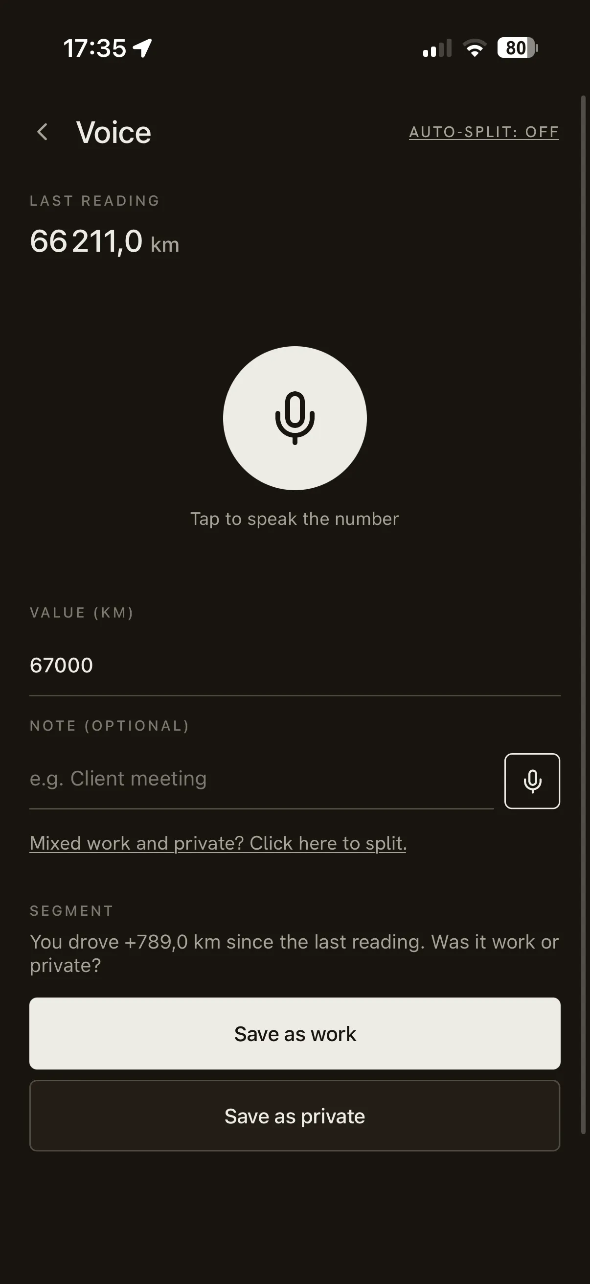 Rienly voice logging screen