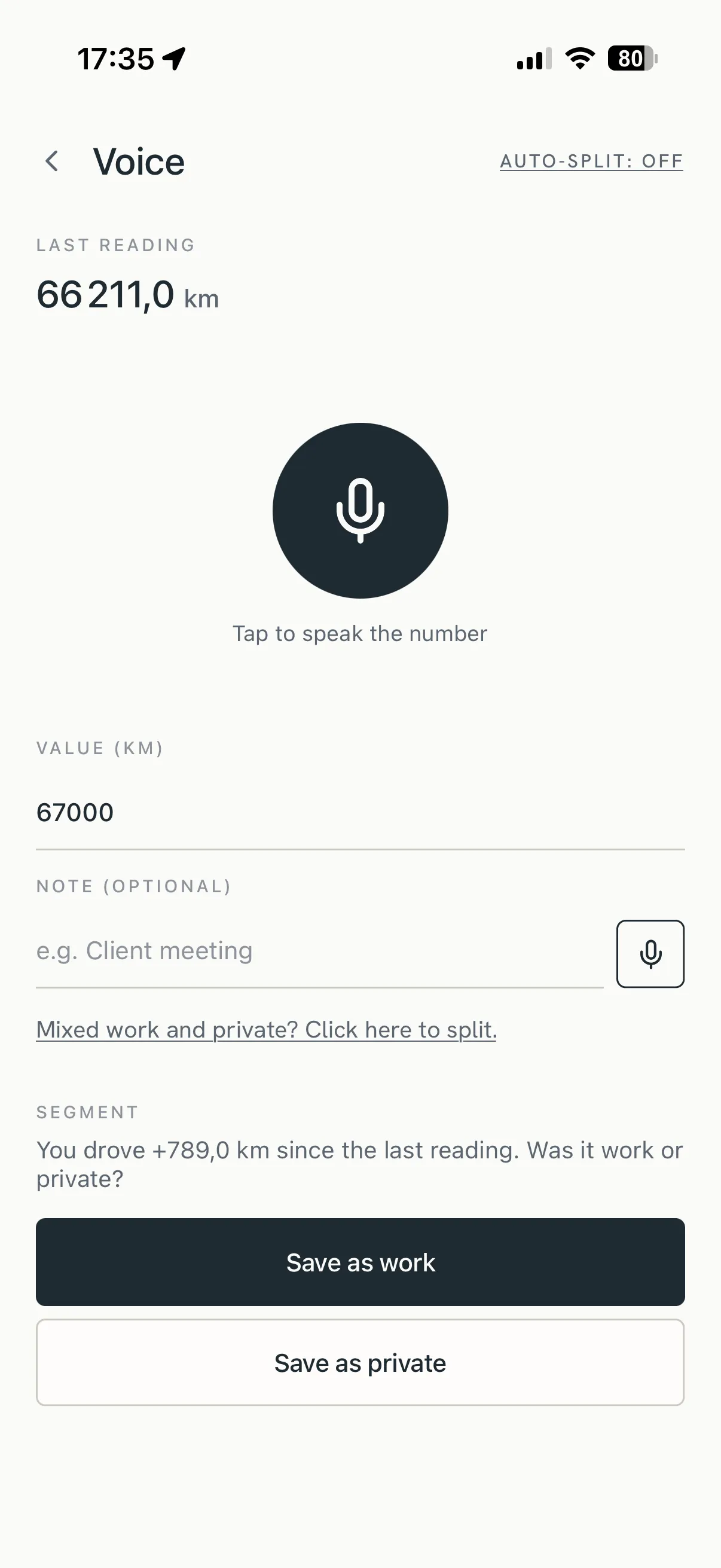 Rienly voice logging screen